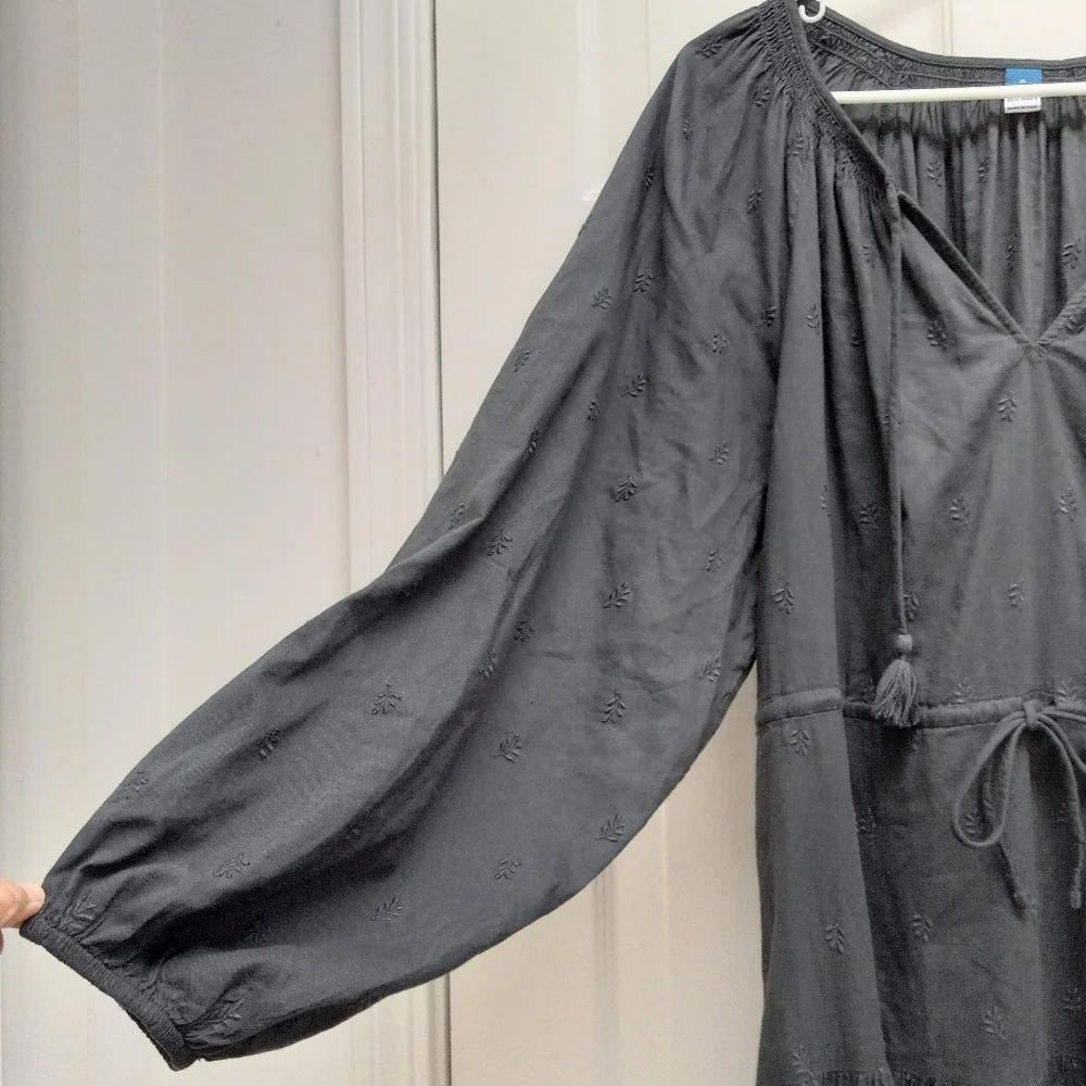 Old Navy Waist Defined Embroidered Midi Dress Gray Size XL Pockets Boho Peasant - Picture 9 of 16